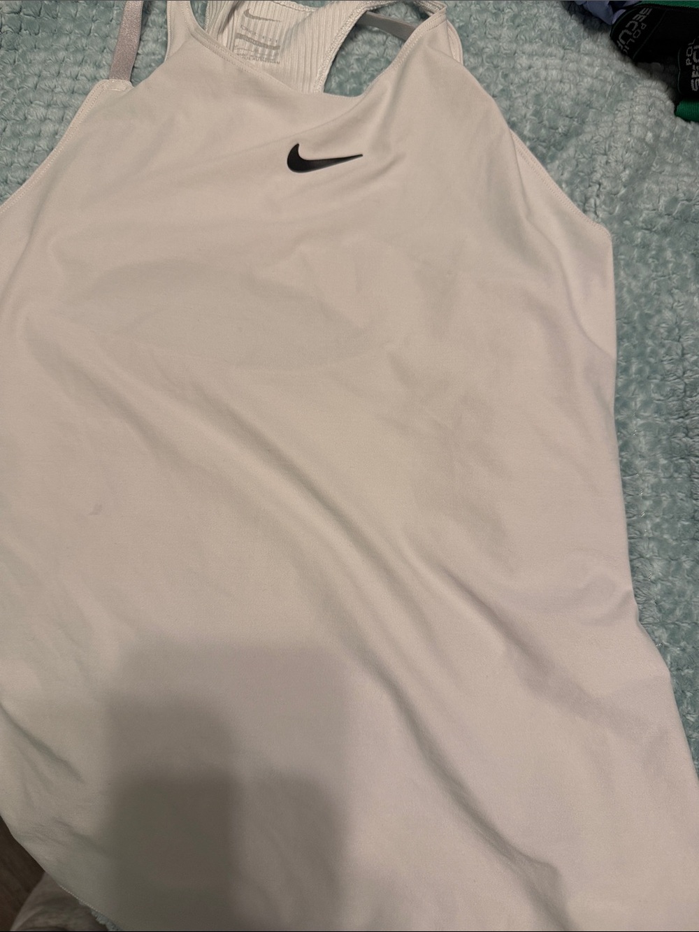 Nike White Performance Racerback Tank with Black Swoosh